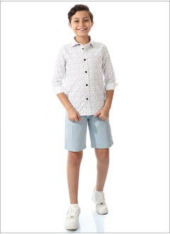 Andora Tree Printed Shirt For Boys _ White & Navy Blue  - Image 1