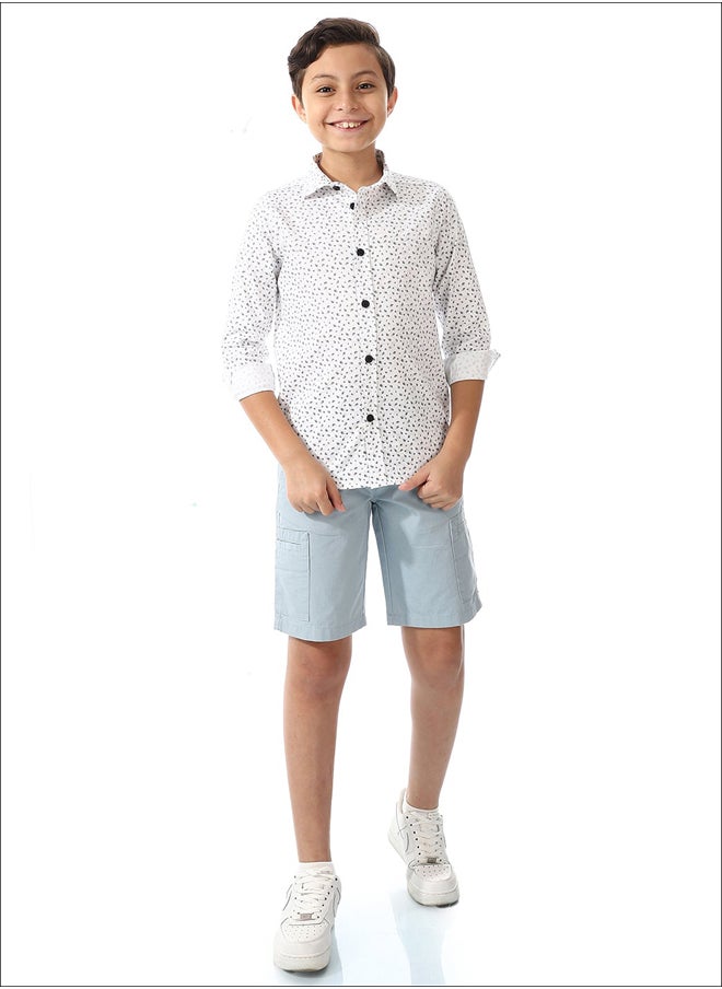 Andora - Tree Printed Shirt For Boys _ White & Navy Blue - Image 1