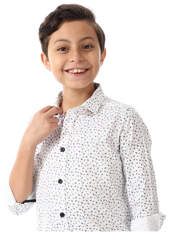Andora - Tree Printed Shirt For Boys _ White & Navy Blue - Image 1