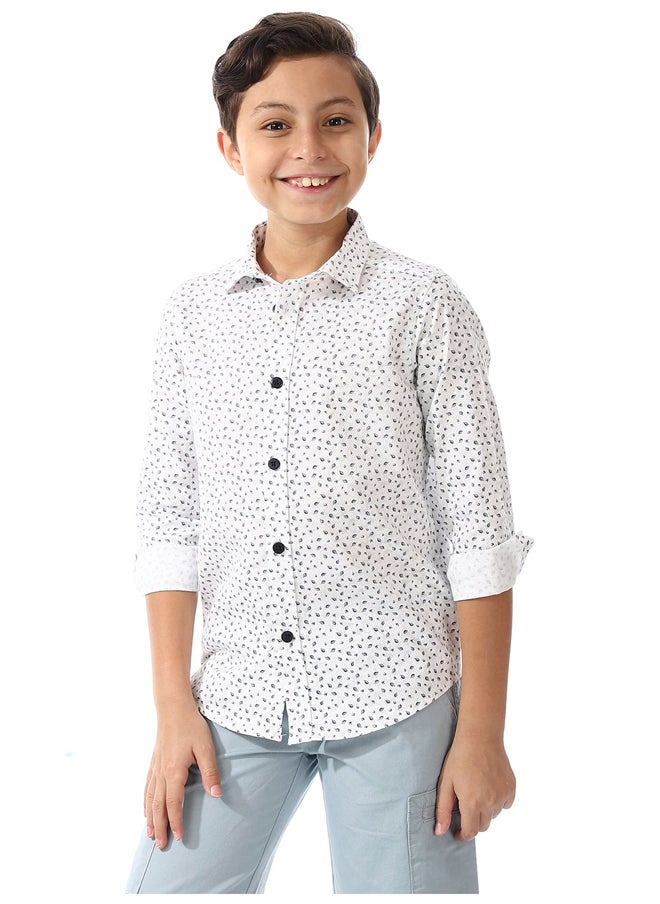 Andora - Tree Printed Shirt For Boys _ White & Navy Blue - Image 1