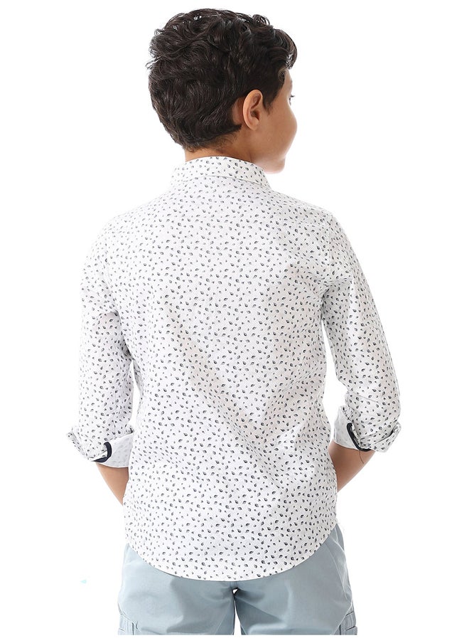 Andora - Tree Printed Shirt For Boys _ White & Navy Blue - Image 1