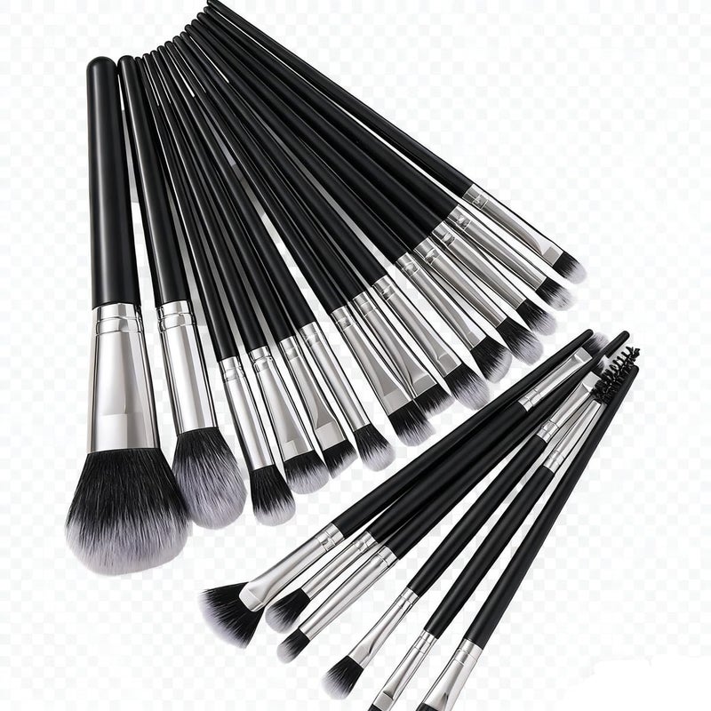KOLIGHT ® Pack of 20pcs Cosmetic Eye Shadow Sponge Eyeliner Eyebrow Lip Nose Foundation Powder Makeup Brushes Sets (black+silver) - Image 2