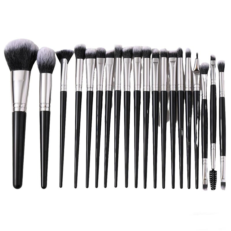 KOLIGHT ® Pack of 20pcs Cosmetic Eye Shadow Sponge Eyeliner Eyebrow Lip Nose Foundation Powder Makeup Brushes Sets (black+silver) - Image 1