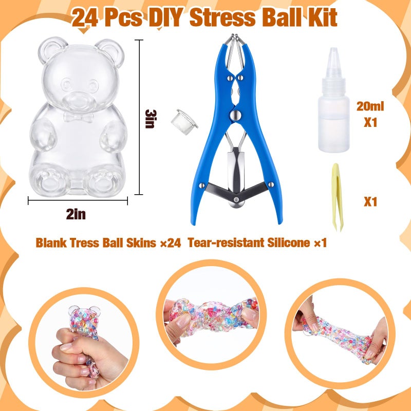 Simgoing 24 Pcs DIY Stress Ball Making Kit, Blank Stress Pressure Ball Skin Kit with Vacuum Evacuating Device & Expander Tool Make Your Own Fidget Pressure Balls for Adults (Bear) - Image 2