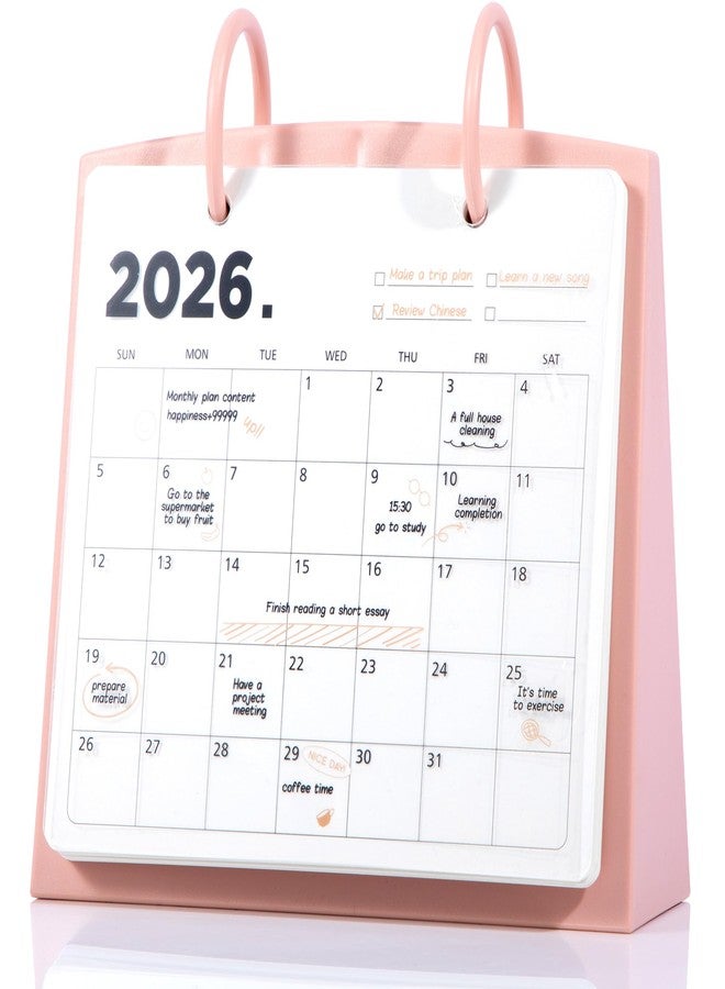 FLYING EAGLE Aesthetic Desk Calendar 2026 Jan 2026-Dec 2026-12 Month Standing Flip Calendar for women, Desk Calendar 2025-2026 with Month Plan for Women’s desk, Bedside table, Purity & hipster Style, Pink - Image 1