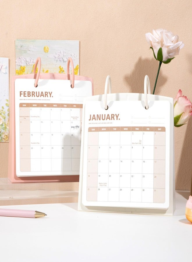 FLYING EAGLE Aesthetic Desk Calendar 2026 Jan 2026-Dec 2026-12 Month Standing Flip Calendar for women, Desk Calendar 2025-2026 with Month Plan for Women’s desk, Bedside table, Purity & hipster Style, Pink - Image 2