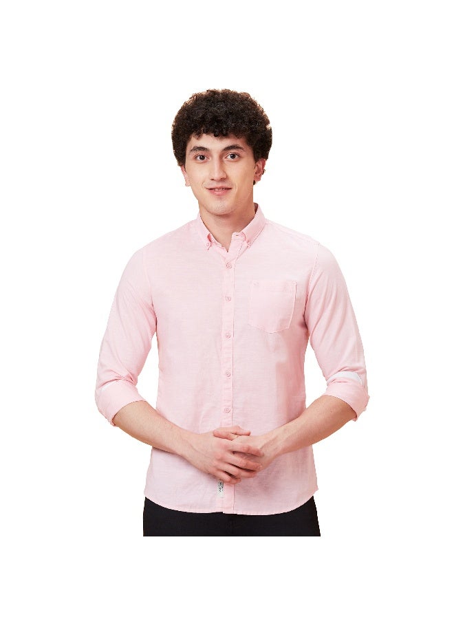 Being Human Mens Light Pink Collared Long Sleeve Shirt - Image 1