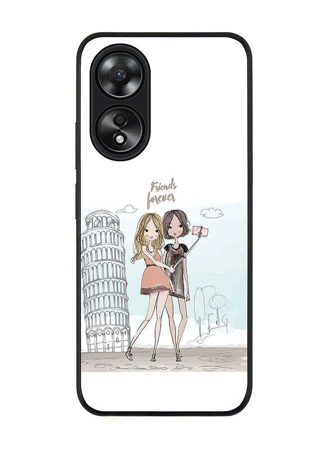 Stylizedd Rugged Black edge case for Oppo A58 4G, Slim fit Soft Case Flexible Rubber Edges Anti Drop TPU Gel Thin Cover- Friends Forever - Image 1