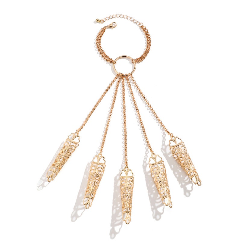 SHIXIN European and American Cross-Border Accessories: Gothic Halloween Ghost Finger Link Bracelet, Punk Conical Nail Chain Ring Hand Jewelry - Image 5