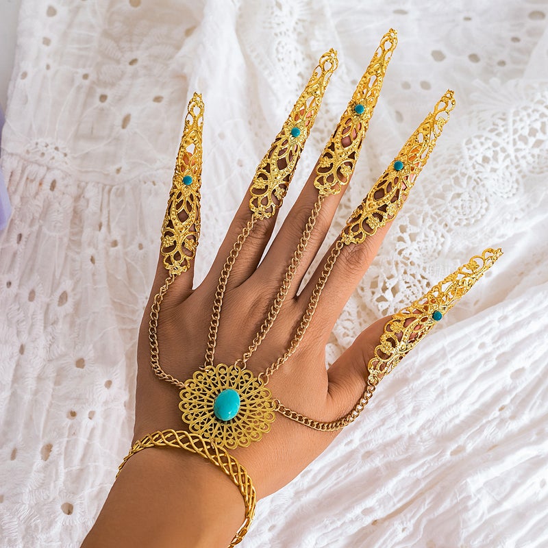 SHIXIN European and American Cross-Border Accessories: Gothic Halloween Ghost Finger Link Bracelet, Punk Conical Nail Chain Ring Hand Jewelry - Image 4