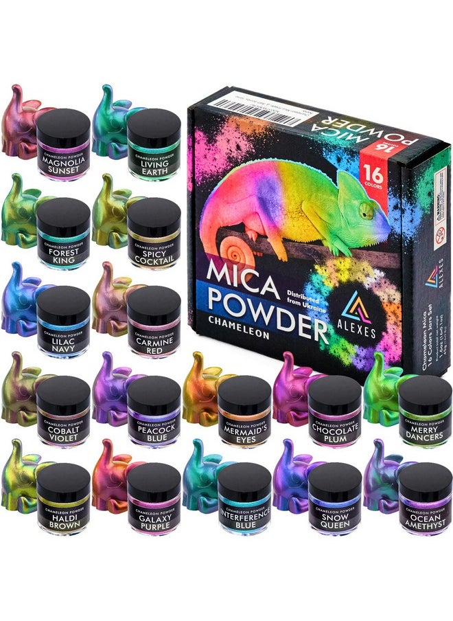 ALEXES - Chameleon Mica Powder Epoxy Resin Color Pigment Powder Color Shift Mica Powder 16 Colors Jars Set Holographic Mica Powder - Image 1