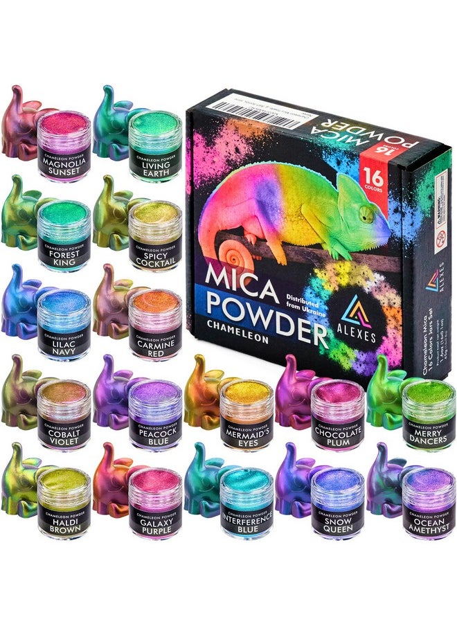 ALEXES - Chameleon Mica Powder Epoxy Resin Color Pigment Powder Color Shift Mica Powder 16 Colors Jars Set Holographic Mica Powder - Image 1