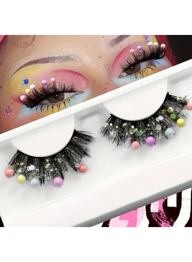 Vibrant Dazzling Colorful Sequin False Eyelashes Thick Dramatic Wispy Mink PT03 - Image 5