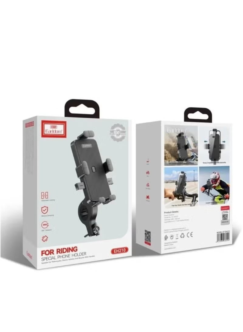 Earldom Universal Motorcycle Bicycle Phone Holder, 360° Rotation Handlebar Mount, Black - Image 3