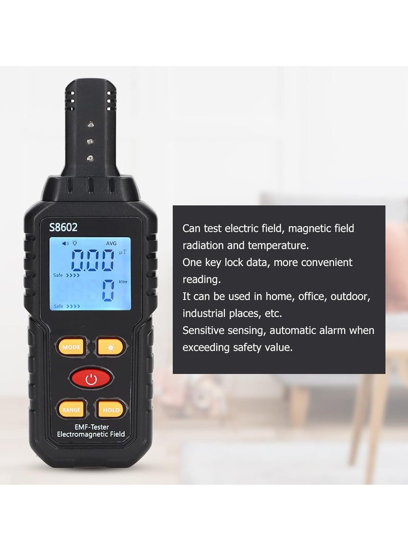 EMF Radiation Detector, S8602 Electromagnetic Field Tester, 5.98 Inch Digital EMF Meter With LCD Display, For Home Appliance Safety Evaluation, Black  - Image 3