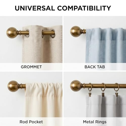 WORLD RODS Brass Curtain Rods for Windows 18 to 45 inches 1 Inch Modern Metal Drapery Rods Adjustable Heavy Duty Curtain Pole with Round Finials1845Antique Brass - Image 3