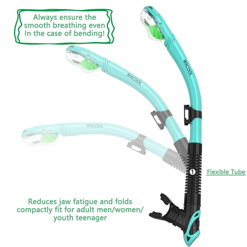 WACOOL Dry Top Snorkel Tube Comfortable Mouthpiece One-Way Purge Valve for Pool Open Water Scuba Lap Swimming Swimmer Training Diving Snorkeling (Malachite Green) - Image 5