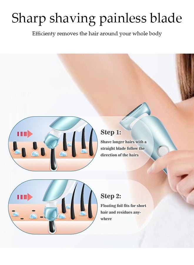 DUNISO ماكينة حلاقة كهربائية للنساء، ماكينة حلاقة للسيدات 2 في 1 بدون ألم، ماكينة تشذيب بيكيني محمولة ومقاومة للماء، جهاز إزالة شعر للسيدات قابل لإعادة الشحن للاستخدام الرطب والجاف، لإزالة الشعر من الوجه والساقين وتحت الإبط - Image 3