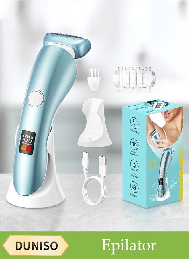 DUNISO ماكينة حلاقة كهربائية للنساء، ماكينة حلاقة للسيدات 2 في 1 بدون ألم، ماكينة تشذيب بيكيني محمولة ومقاومة للماء، جهاز إزالة شعر للسيدات قابل لإعادة الشحن للاستخدام الرطب والجاف، لإزالة الشعر من الوجه والساقين وتحت الإبط - Image 2