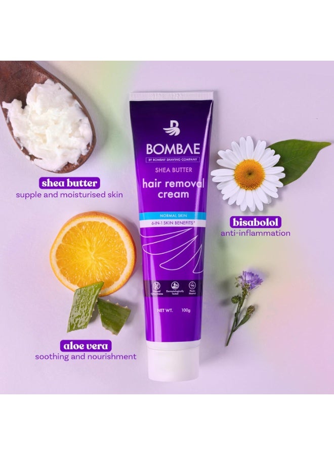 Bombae Shea Butter Hair Removal Cream For Women |(100gm) Suitable For Sensitive Skin, For Body, Legs, and Bikini Line with citrus aroma | No smell, no darkening, no drying|Intimate Hair Removal Cream - Image 2