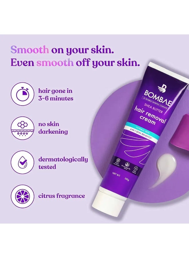 Bombae Shea Butter Hair Removal Cream For Women |(100gm) Suitable For Sensitive Skin, For Body, Legs, and Bikini Line with citrus aroma | No smell, no darkening, no drying|Intimate Hair Removal Cream - Image 4