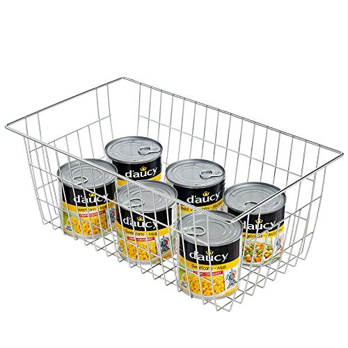 SANNO Freezer Baskets Wire Storage Baskets Closet Organization Baskets Bin Farmhouse Storage Bins Large Organizer Bins for Home, Office, Bathroom, Pantry -Set of 3, Chrome, 15.7" - Image 3