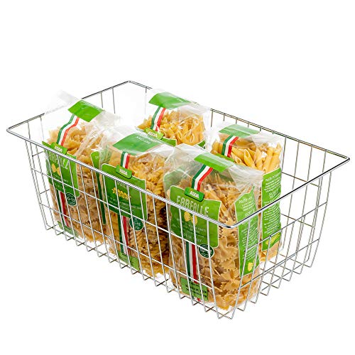 SANNO Freezer Baskets Wire Storage Baskets Closet Organization Baskets Bin Farmhouse Storage Bins Large Organizer Bins for Home, Office, Bathroom, Pantry -Set of 3, Chrome, 15.7" - Image 2