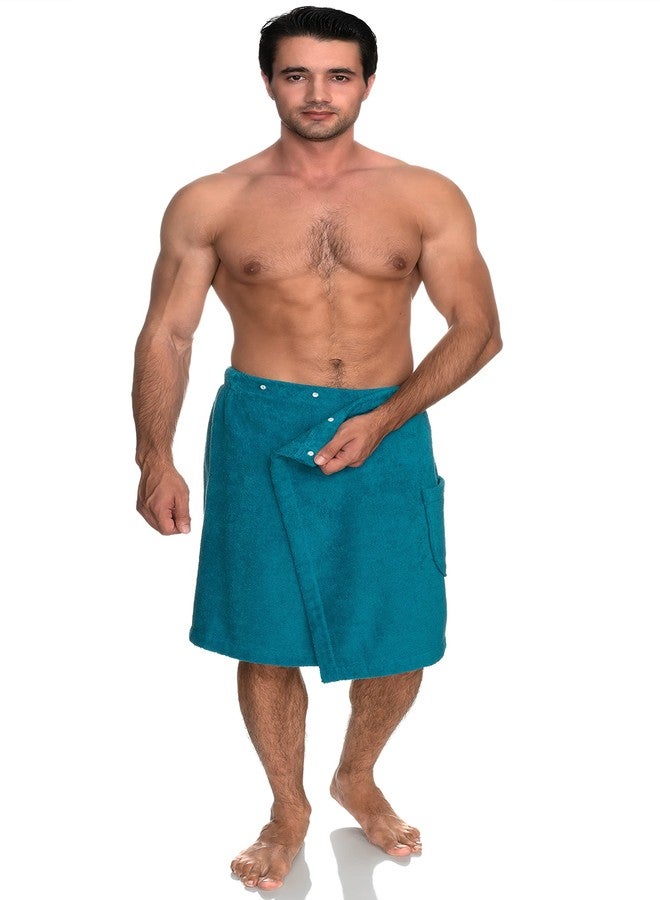 TowelSelections Mens Shower Wrap Adjustable Cotton Terry Bath Gym Cover Up with Snaps Large/XX-Large Algiers Blue - Image 3