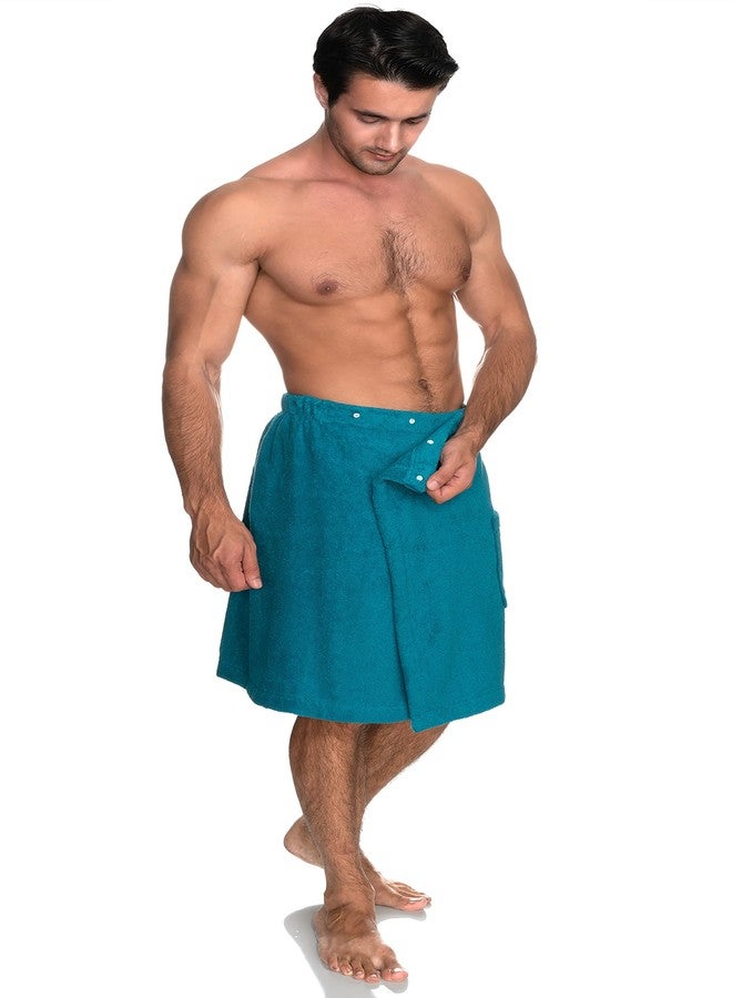 TowelSelections Mens Shower Wrap Adjustable Cotton Terry Bath Gym Cover Up with Snaps Large/XX-Large Algiers Blue - Image 4