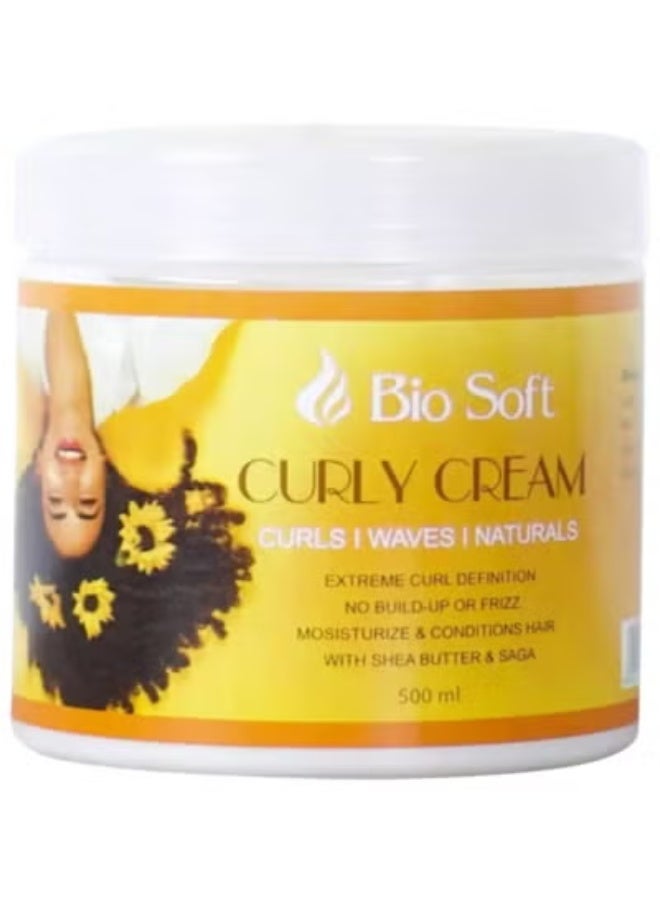 BioSoft Curly Hair Cream, Flaxseed Gel & Wheat Protein, Strong Hold & Hydration, Frizz-Free, Sulfate & Paraben Free, with Shea Butter, 500ml - Image 4