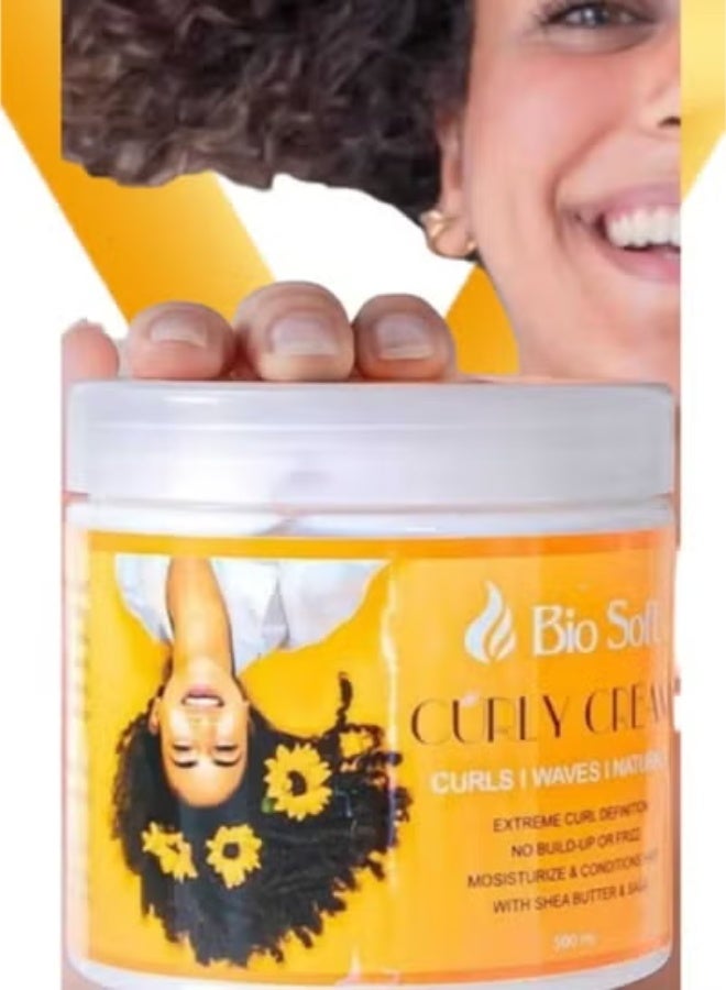 BioSoft Curly Hair Cream, Flaxseed Gel & Wheat Protein, Strong Hold & Hydration, Frizz-Free, Sulfate & Paraben Free, with Shea Butter, 500ml - Image 3
