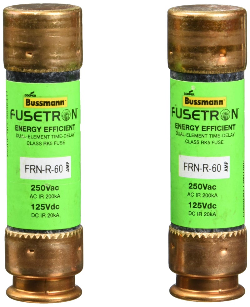 Bussmann Series FRN-R 60 Amp Fuse, 250 Vac and IR 200 kA /125 Vdc and IR 20 kA, Retail Pack - 2 Pieces