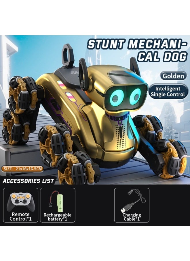 [Direct Supply] Remote Control Mechanical Dog Gesture Induction Eight-wheel Stunt Drift Deformation Car Charging Electric-Color:Single Remote Control [gold] Eight-wheel Stunt Dog-Specification:A Set Of Batteries  - Image 1