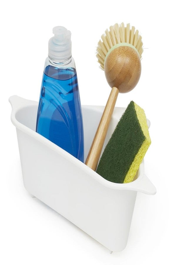 Home Basics Corner Sink Caddy Kitchen Sink Organizer by Home Basics | White Plastic with Suction Cup in Corner and Dual Side Tabs - Holds Dish Brushes, Soap, Sponges, and Sink Stoppers - Image 1