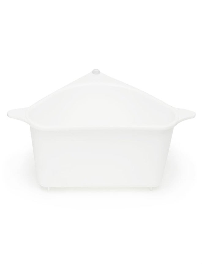 Home Basics Corner Sink Caddy Kitchen Sink Organizer by Home Basics | White Plastic with Suction Cup in Corner and Dual Side Tabs - Holds Dish Brushes, Soap, Sponges, and Sink Stoppers - Image 3