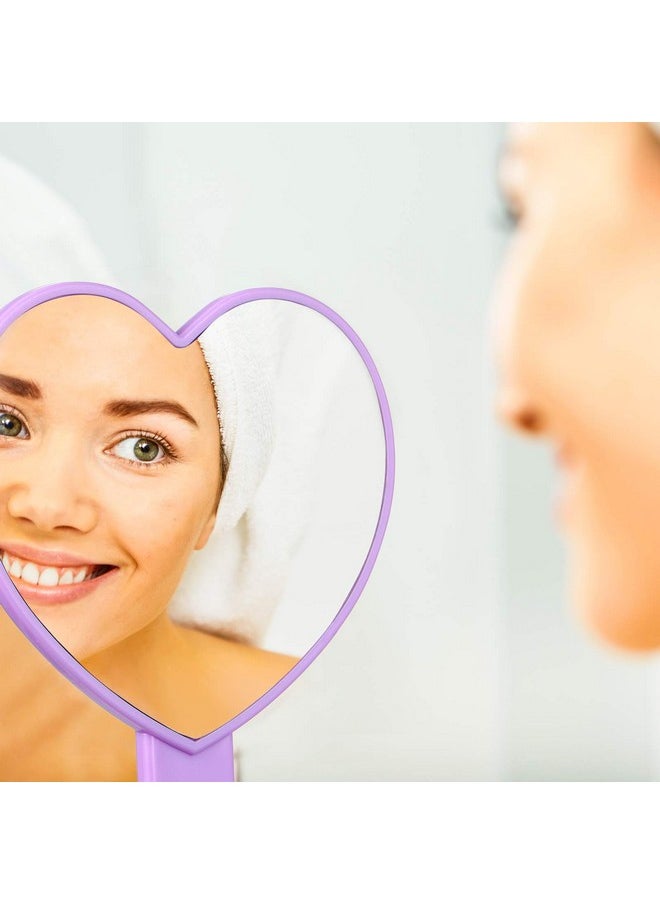 Jetec 2 Pieces Heartshaped Handheld Mirrors Travel Makeup Mirrors Mini Cosmetic Mirror With Handle Small Heart Mirrors Decorative Hand Held Mirror For Women Girls Valentine'S Day (Pink Purple)  - Image 4