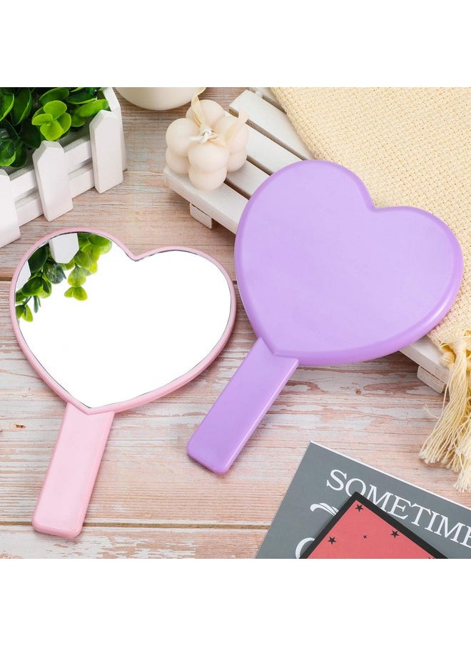 Jetec 2 Pieces Heartshaped Handheld Mirrors Travel Makeup Mirrors Mini Cosmetic Mirror With Handle Small Heart Mirrors Decorative Hand Held Mirror For Women Girls Valentine'S Day (Pink Purple)  - Image 5