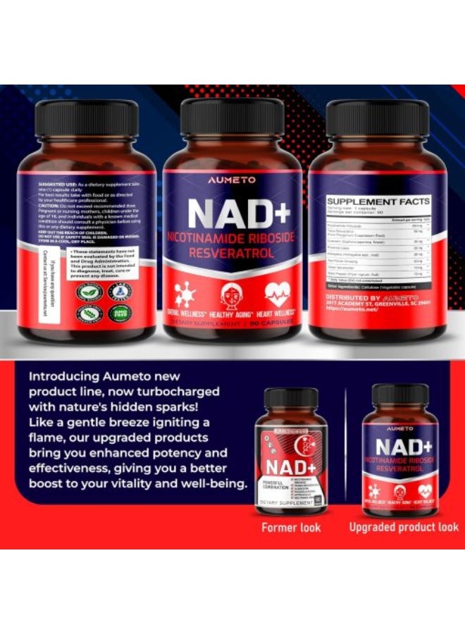 AUMETO NAD+ 350mg Capsules – NAD Supplement with Trans-Resveratrol, Quercetin & Rhodiola | Cellular Energy & Metabolic Balance Support | Antioxidant Daily Wellness | 90 Capsules - Image 4