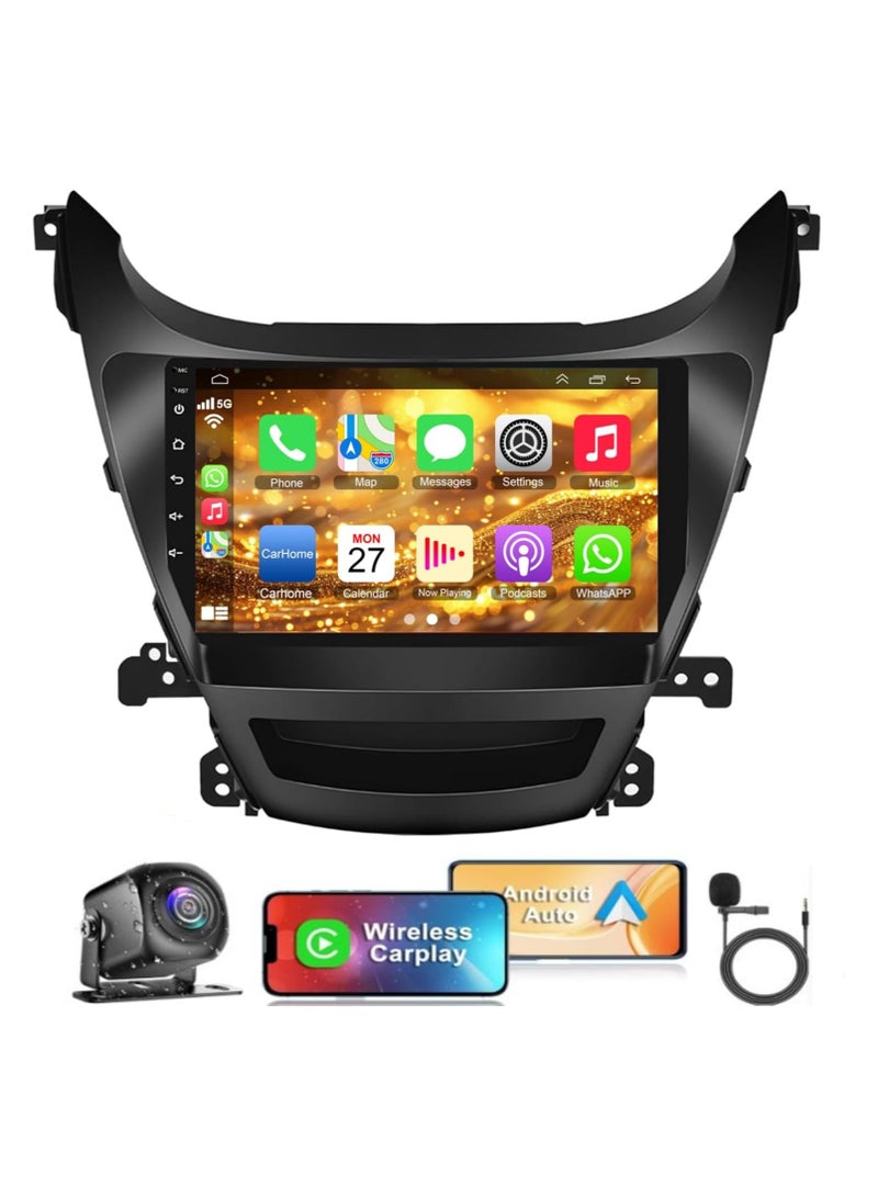 【4+64G】Android Car Stereo for Hyundai Elantra 2014-2016, 9" HD Touchscreen, Wireless Carplay & Android Auto, GPS, WiFi, Bluetooth 5.2, Backup Camera, MIC, DSP, HiFi, FM Radio, EQ, Mirror Link - Image 1