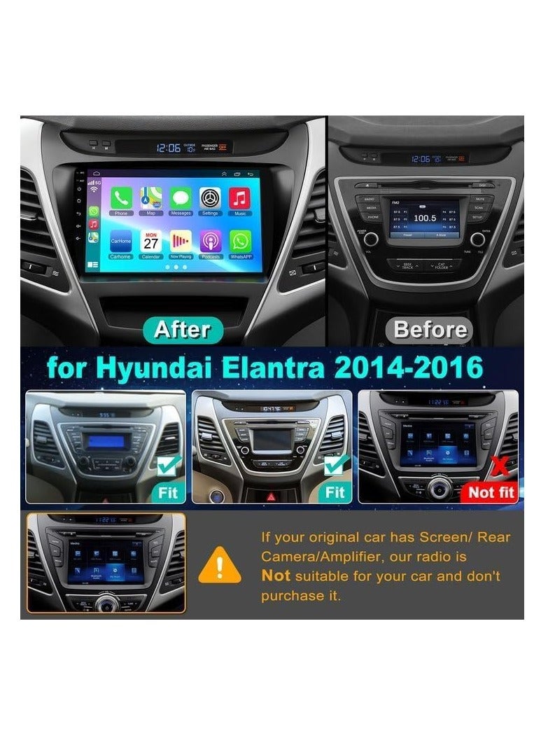 【4+64G】Android Car Stereo for Hyundai Elantra 2014-2016, 9" HD Touchscreen, Wireless Carplay & Android Auto, GPS, WiFi, Bluetooth 5.2, Backup Camera, MIC, DSP, HiFi, FM Radio, EQ, Mirror Link - Image 2