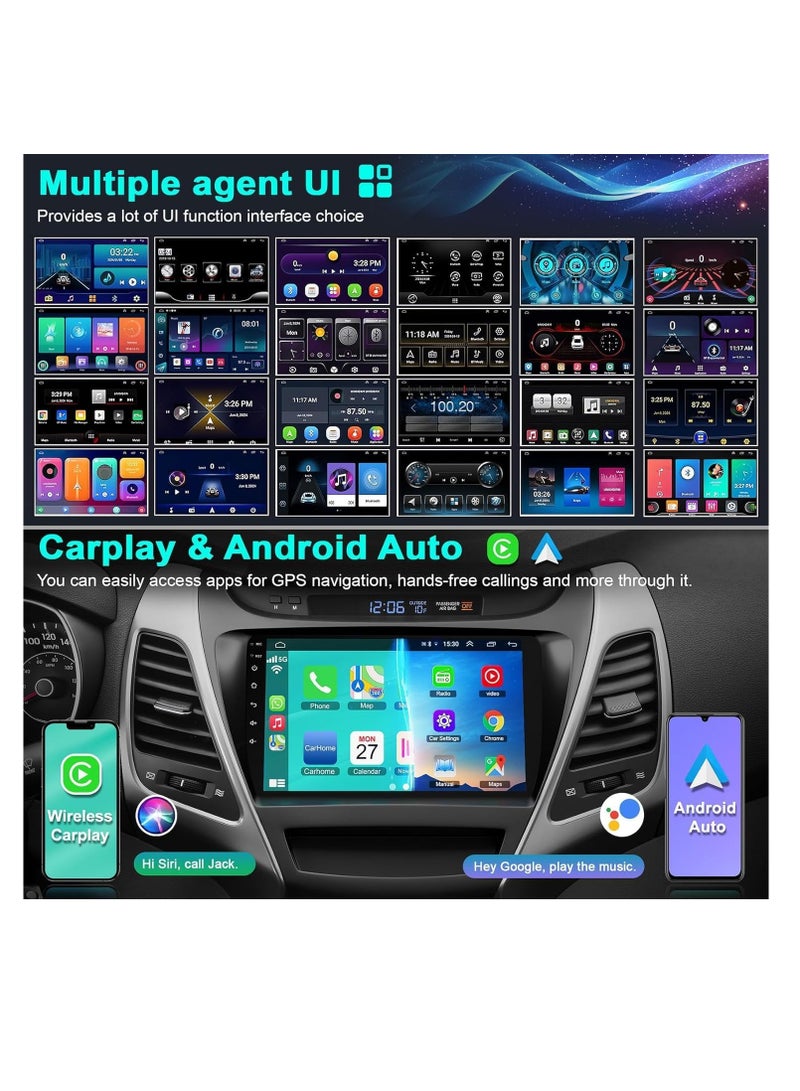 【4+64G】Android Car Stereo for Hyundai Elantra 2014-2016, 9" HD Touchscreen, Wireless Carplay & Android Auto, GPS, WiFi, Bluetooth 5.2, Backup Camera, MIC, DSP, HiFi, FM Radio, EQ, Mirror Link - Image 3