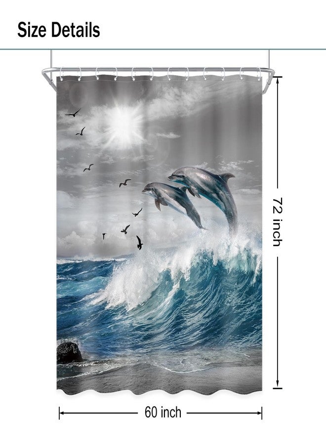 Ufeela Ocean Beach Dolphin Shower Curtain Coastal Summer Blue Sea Waves Sealife Nautical Animal Cool Sunset Nature Scenic 60Wx72L Inch Bathroom Set Grey Sky Bath Curtain Bathtub Accessories Home Decor - Image 5
