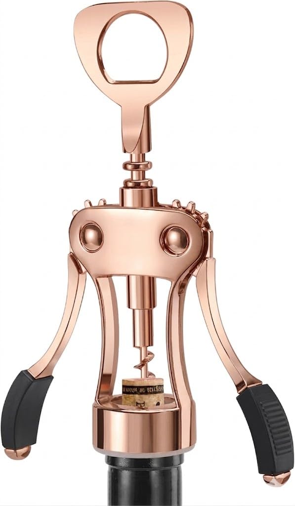 KORCCI Wine Opener, Heavy-Duty Zinc Alloy Wing Corkscrew, Premium Beer Bottle Opener, Multifunctional Wine Accessories with Ergonomic Handle and Sharp Screw, for Kitchen, Bar, Restaurant (Rose Gold) - Image 1