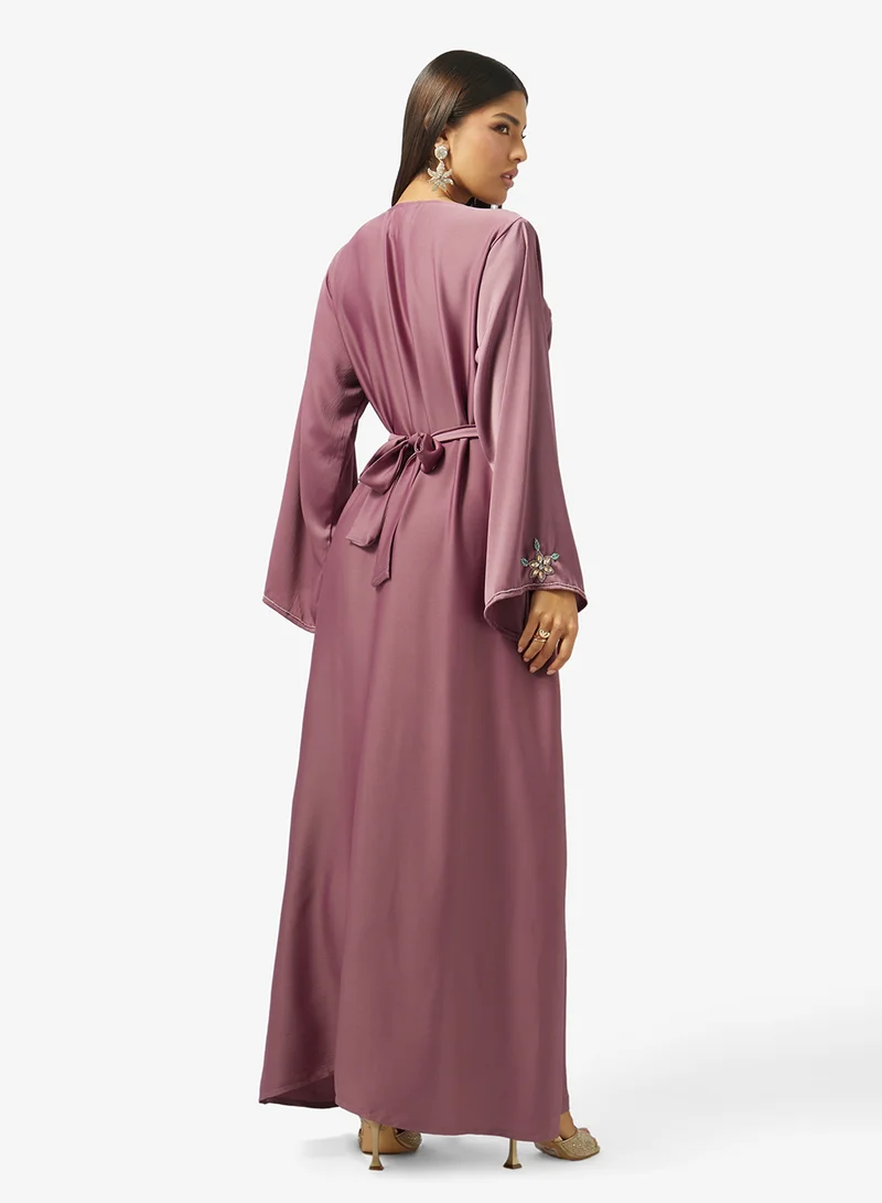 hayas closet Floral Beaded Embroidery Work At Front Section And Belt Jalabiya