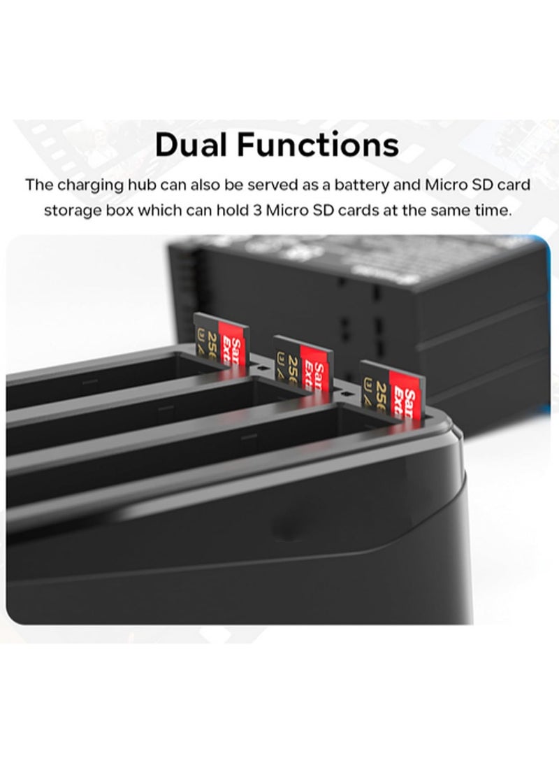 SOLARAE Insta 360 X4 Battery Fast Charging Hub, Compatible with Insta360 X4 Battery Charger with USB Type-C Cable, 3-Slot Battery Charging Station with SD Card Storage Slot, Insta360 X4 Charging Accessories - Image 2