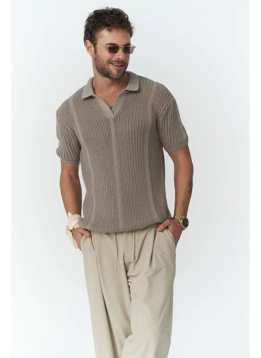 Bohemai Looke Men's Stripe Detail Mink Knit T-Shirt