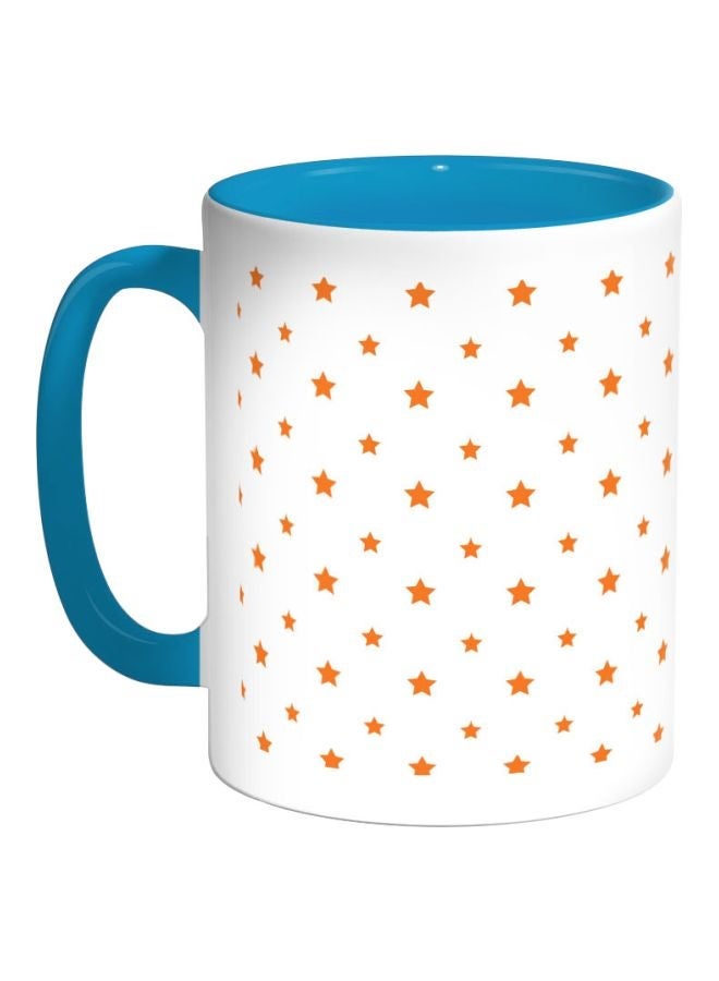 Small And Large Stars Printed Coffee Mug Blue/White/Orange 325ml