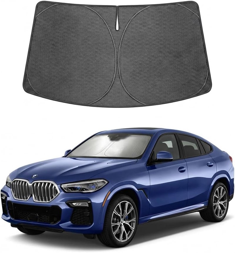 Proadsy Windshield Sun Shade Custom Fit BMW X6 2020-2026 Ice Crystal Black Front Window Sunshade UV and Heat Blocker Foldable Visor Keeps Car Cooler for Summer Parking and Daily Use - Image 1