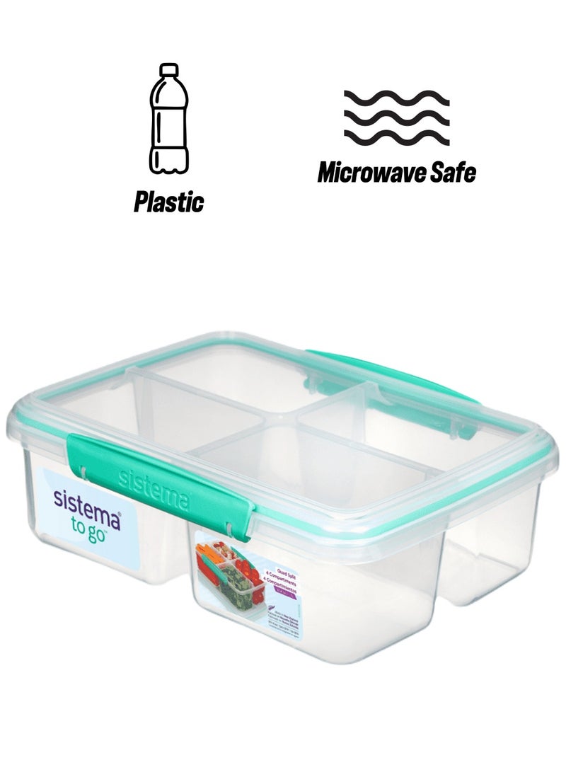 sistema نظام كواد سبلت تو غو 1.74 لتر مع مشبك أخضر، يأتي بتصميم تخزين طعام مكون من 4 حجرات قابلة للتكديس. - Image 1