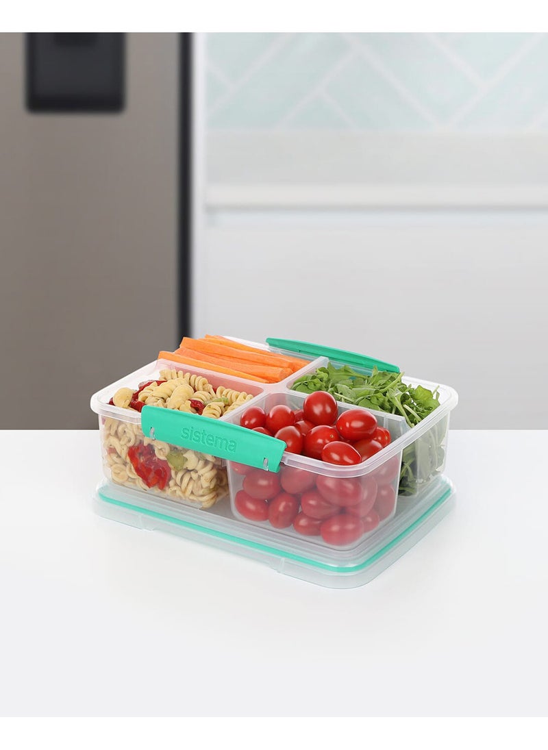 sistema نظام كواد سبلت تو غو 1.74 لتر مع مشبك أخضر، يأتي بتصميم تخزين طعام مكون من 4 حجرات قابلة للتكديس. - Image 3